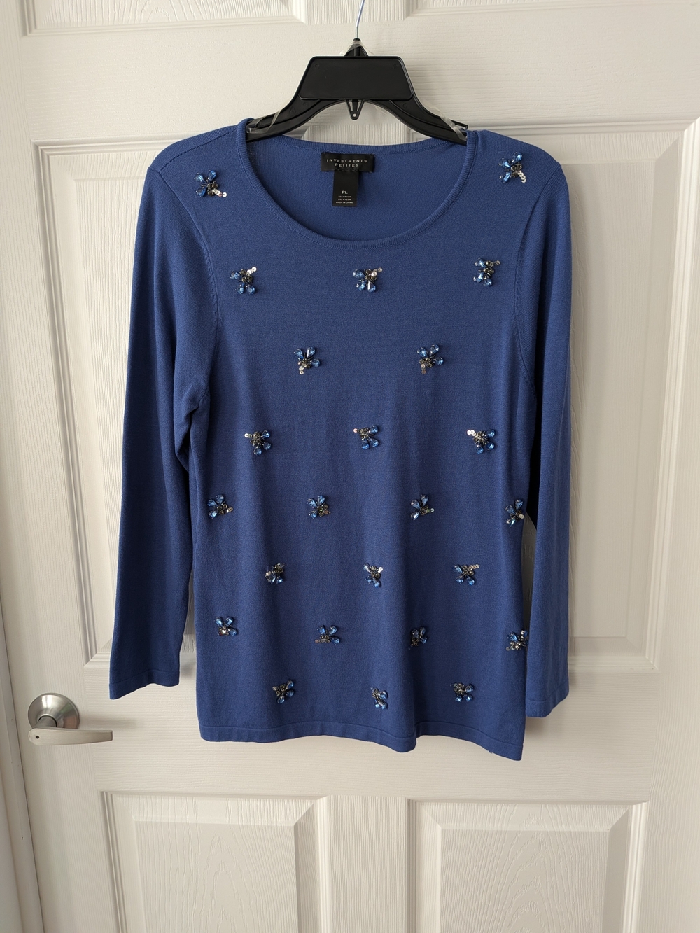 Investments Blue Knit Top With Crystal Embellishments